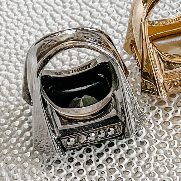 JUDITH LEIBER | Crystal Christo Cocktail Ring | Obsidian & Gunmetal | size 7 - Picture 11 of 14